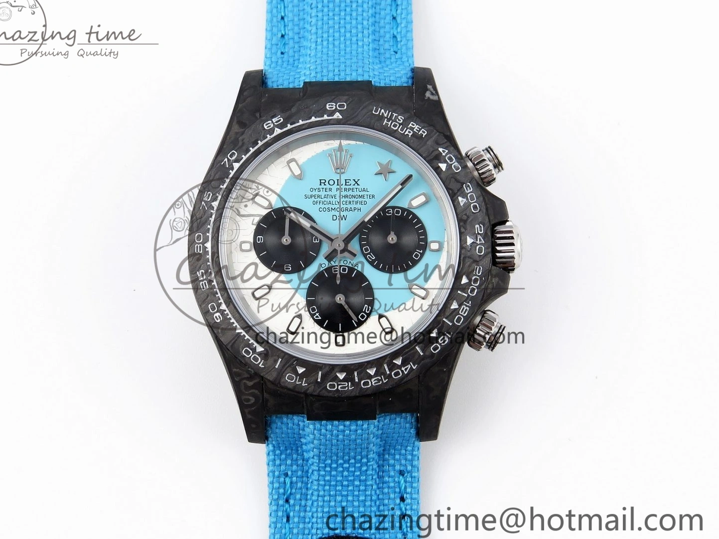 MiroTime 0319 Casual Daytona DIW Carbon Case and Bezel DIWF Edition White Blue Dial on Blue Nylon Strap A 1886